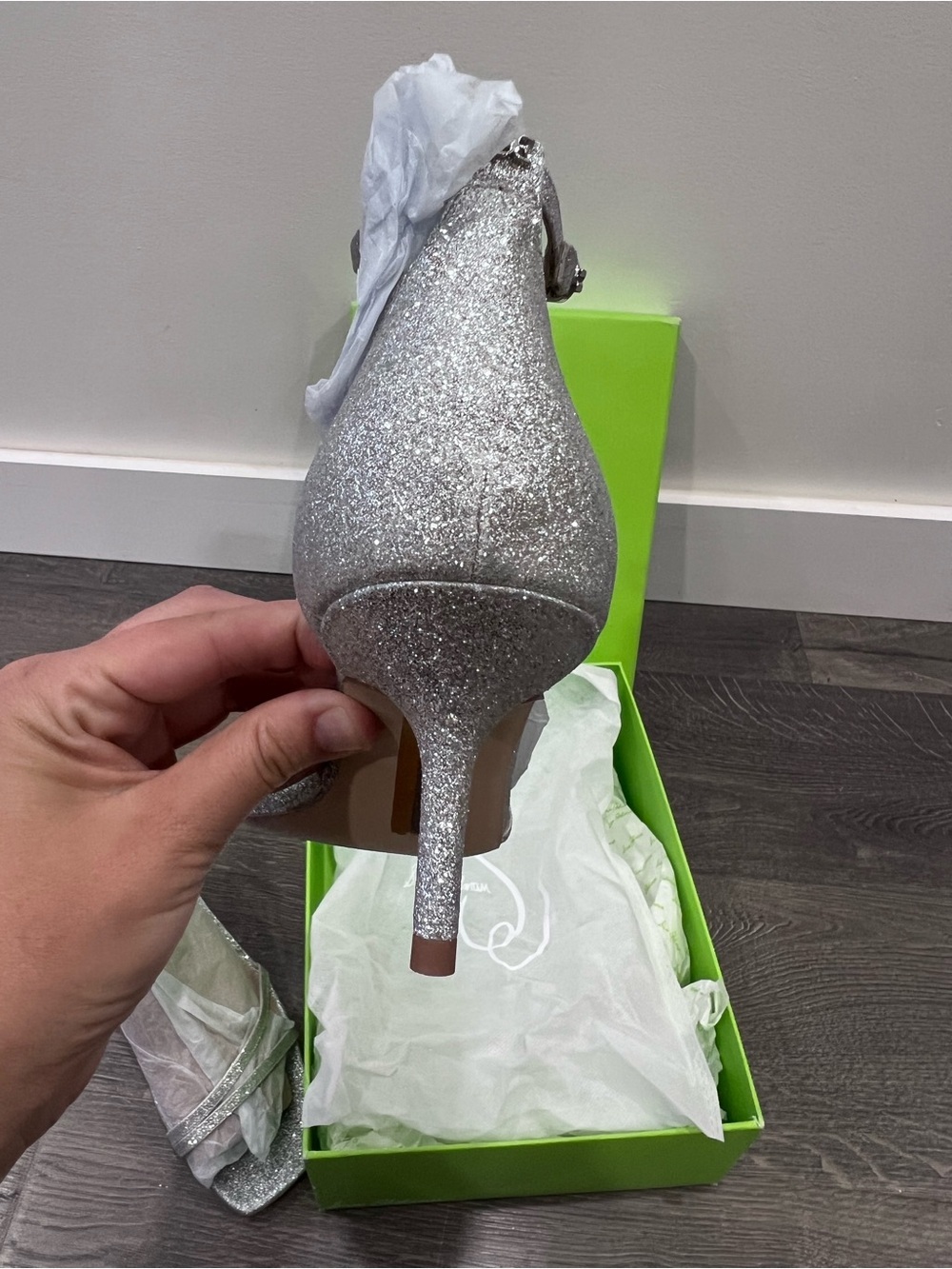 Sam Edelman Peonie Silver Glitter Ankle Strap Heels Size 11 NIB Wedding Prom - Picture 7 of 11